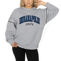 Women's Gameday Couture Ash Indianapolis Colts Rhinestone Drop Shoulder Oversized Fleece Pullover Sweatshirt