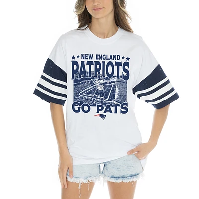 Women's Gameday Couture White New England Patriots Contrast Mesh Heritage Stripe Oversized T-Shirt