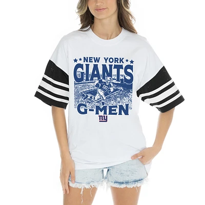 Women's Gameday Couture White New York Giants Contrast Mesh Heritage Stripe Oversized T-Shirt