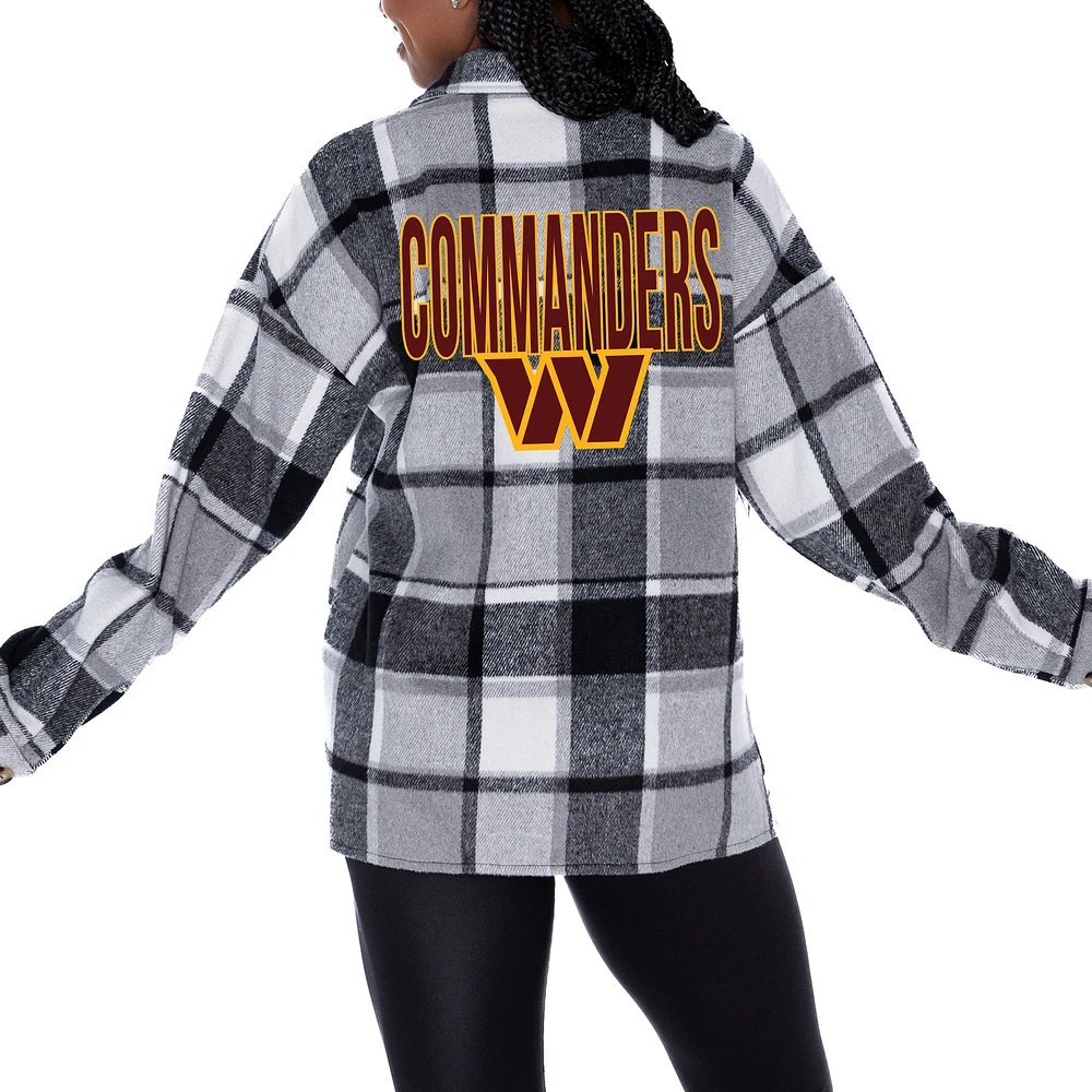 Women's Gameday Couture Gray Washington Commanders Fieldside Fun Plaid Button-Up Overshirt