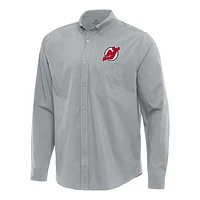 Men's Antigua New Jersey Devils Flight Woven Tri-Blend Long Sleeve Button-Down Shirt