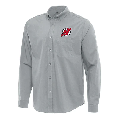 Men's Antigua New Jersey Devils Flight Woven Tri-Blend Long Sleeve Button-Down Shirt