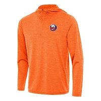 Men's Antigua Heather Orange New York Islanders Tidy Quarter-Zip Hoodie
