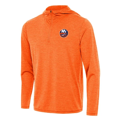 Men's Antigua Heather Orange New York Islanders Tidy Quarter-Zip Hoodie
