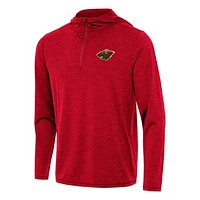 Men's Antigua Heather Red Minnesota Wild Tidy Quarter-Zip Hoodie