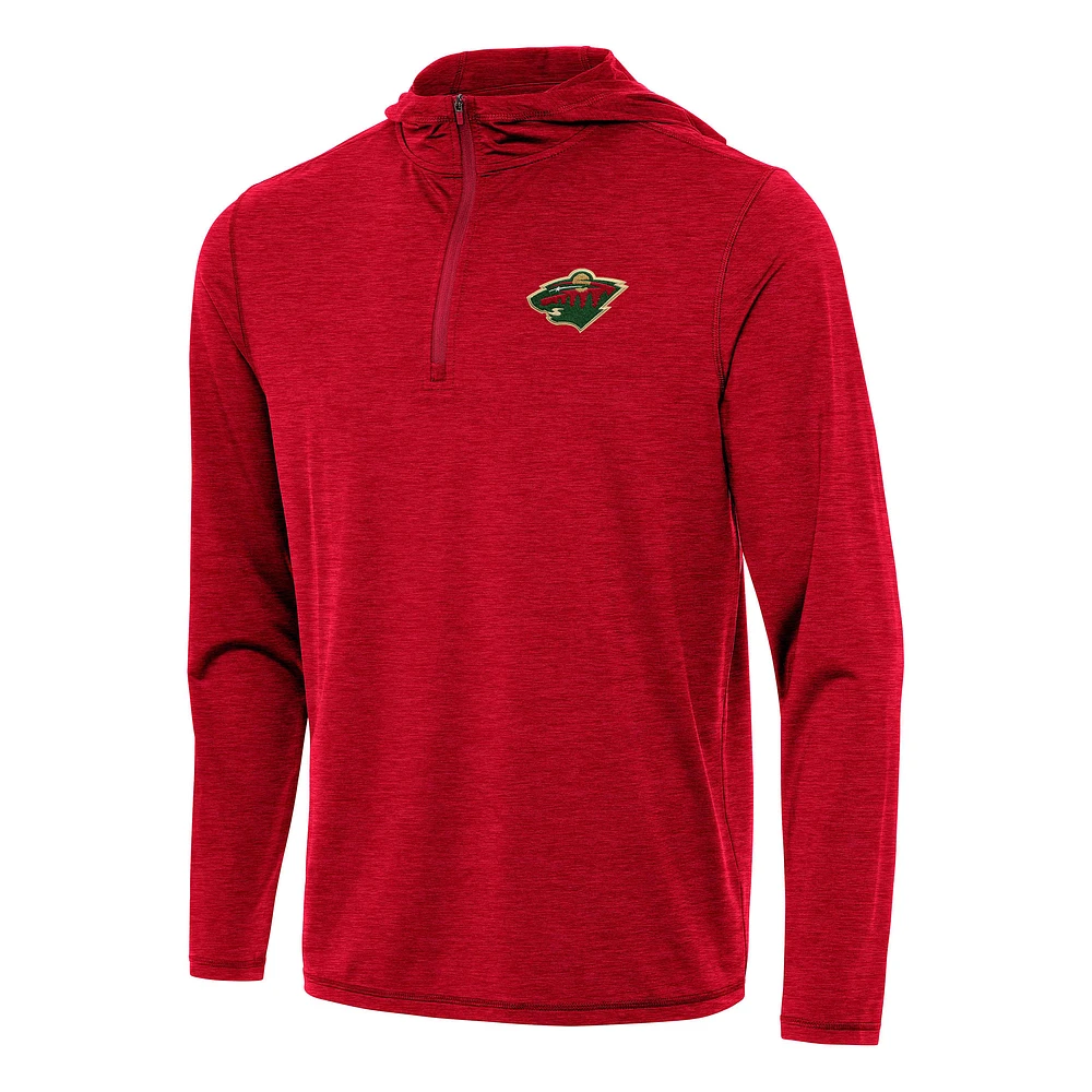 Men's Antigua Heather Red Minnesota Wild Tidy Quarter-Zip Hoodie