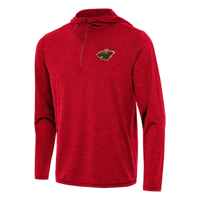 Men's Antigua Heather Red Minnesota Wild Tidy Quarter-Zip Hoodie