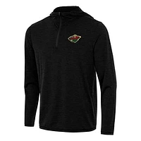 Men's Antigua Heather Black Minnesota Wild Tidy Quarter-Zip Hoodie