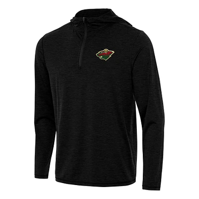 Men's Antigua Heather Black Minnesota Wild Tidy Quarter-Zip Hoodie