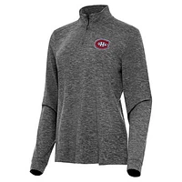 Women's Antigua  Heather Black Montreal Canadiens Mentor Quarter-Zip Mock Long Sleeve Top