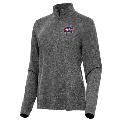 Women's Antigua  Heather Black Montreal Canadiens Mentor Quarter-Zip Mock Long Sleeve Top