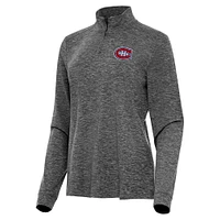 Women's Antigua  Heather Black Montreal Canadiens Mentor Quarter-Zip Mock Long Sleeve Top