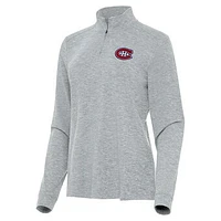 Women's Antigua  Heather Gray Montreal Canadiens Mentor Quarter-Zip Mock Long Sleeve Top