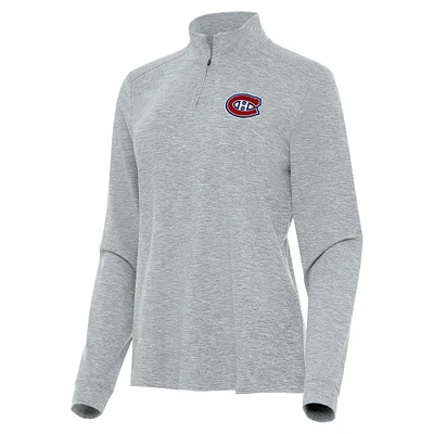 Women's Antigua  Heather Gray Montreal Canadiens Mentor Quarter-Zip Mock Long Sleeve Top