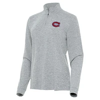 Women's Antigua  Heather Gray Montreal Canadiens Mentor Quarter-Zip Mock Long Sleeve Top