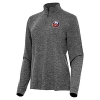 Women's Antigua  Heather Black New York Islanders Mentor Quarter-Zip Mock Long Sleeve Top