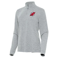Women's Antigua  Heather Gray New Jersey Devils Mentor Quarter-Zip Mock Long Sleeve Top