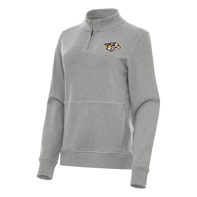 Women's Antigua Heather Gray Nashville Predators Crush Quarter-Zip Fleece Sweatshirt