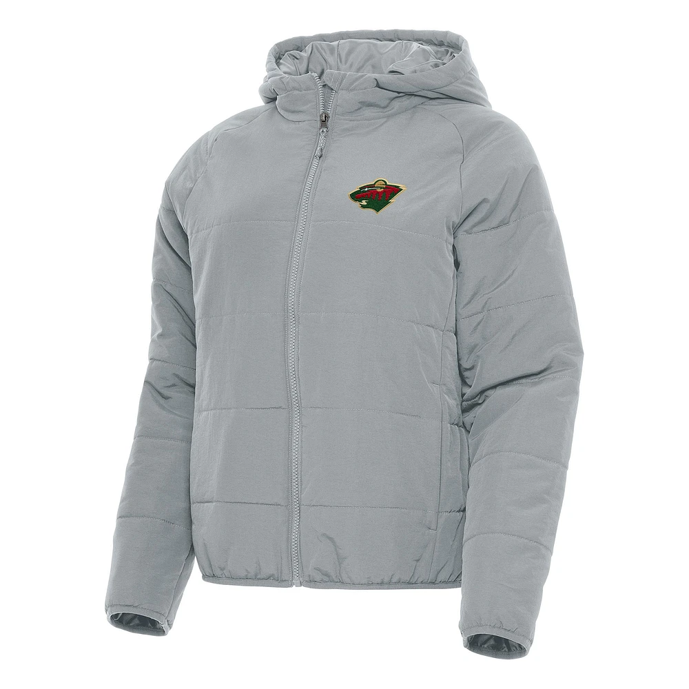 Women's Antigua Gray Minnesota Wild Universe Full-Zip Puffer Jacket