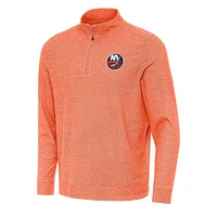 Men's Antigua Heather Orange New York Islanders Subtle Quarter-Zip Sweatshirt