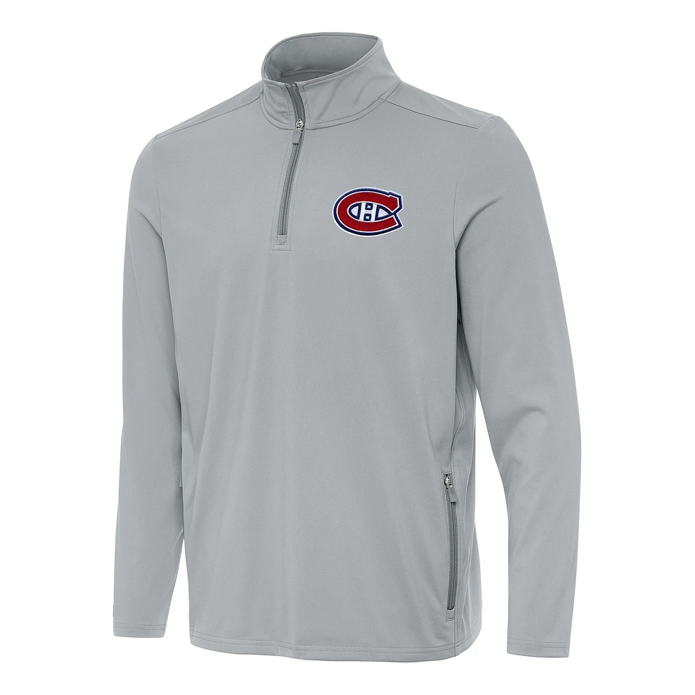 Men's Antigua Gray Montreal Canadiens Perilous Quarter-Zip Sweatshirt