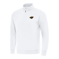 Men's Antigua  White Minnesota Wild Victory Quarter-Zip Mock Sweatshirt