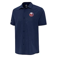 Men's Antigua  Navy New York Islanders Activate Woven Short Sleeve Button-Up Shirt