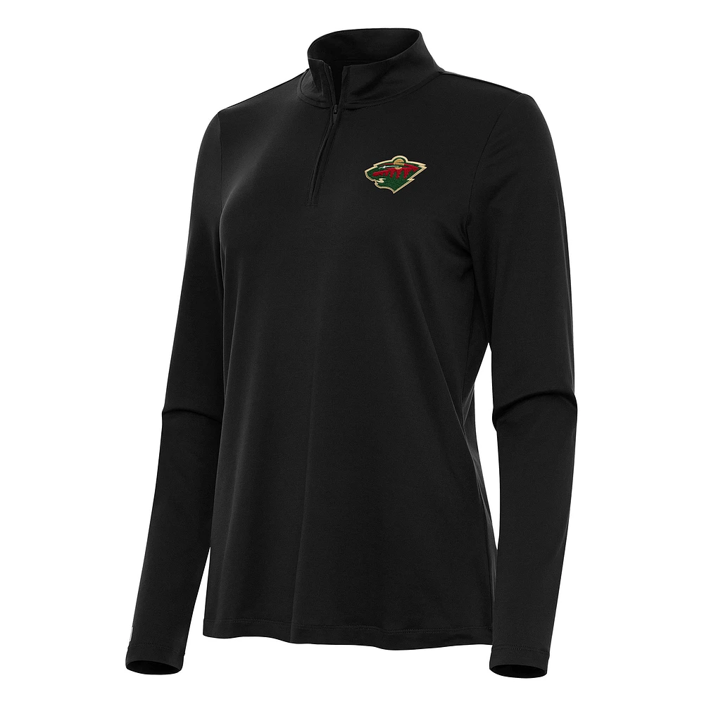 Women's Antigua Black Minnesota Wild Reprocess Quarter-Zip Top