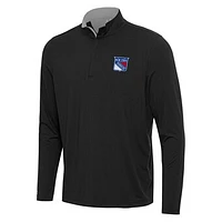 Men's Antigua Black/Gray New York Rangers Content Quarter-Zip Pullover Top
