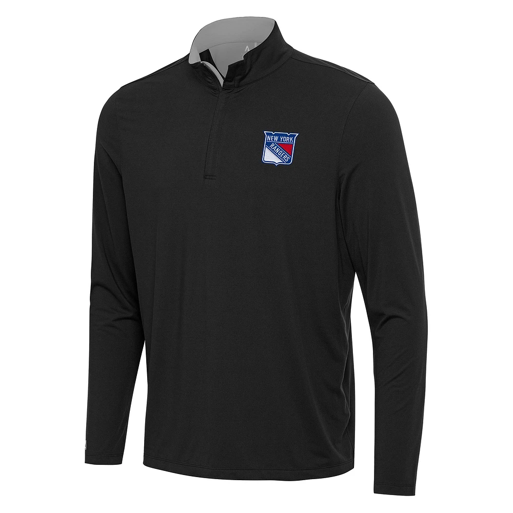 Men's Antigua Black/Gray New York Rangers Content Quarter-Zip Pullover Top