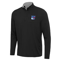 Men's Antigua Black/Gray New York Rangers Content Quarter-Zip Pullover Top
