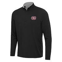Men's Antigua Black/Gray Montreal Canadiens Content Quarter-Zip Pullover Top