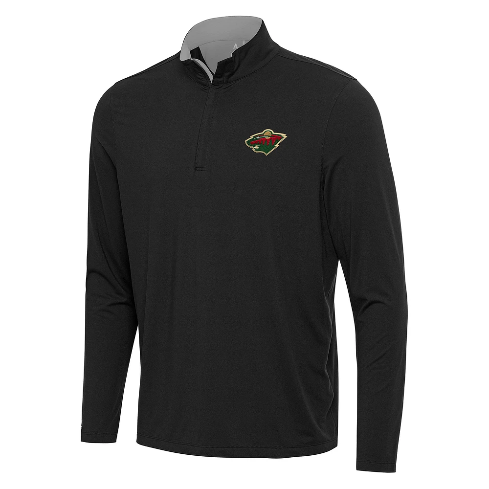 Men's Antigua Black/Gray Minnesota Wild Content Quarter-Zip Pullover Top