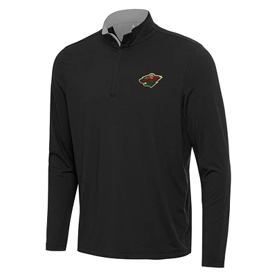 Men's Antigua Black/Gray Minnesota Wild Content Quarter-Zip Pullover Top