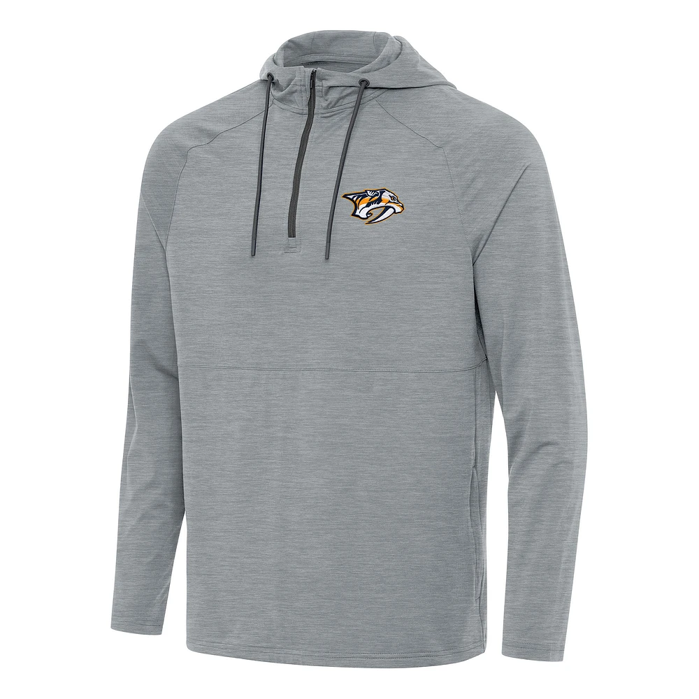 Men's Antigua Heather Gray Nashville Predators Spikes Quarter-Zip Hoodie