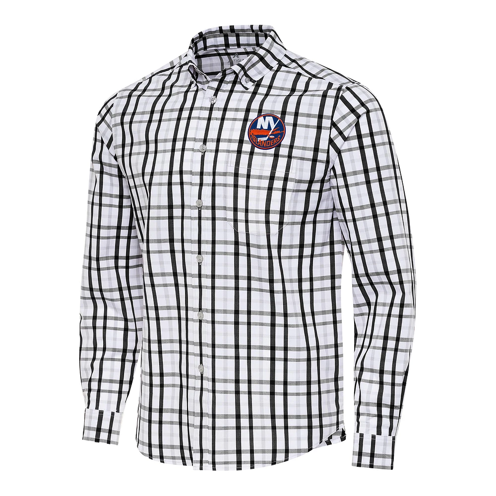 Men's Antigua Black/Gray New York Islanders Tending 2 Button-Down Long Sleeve Shirt