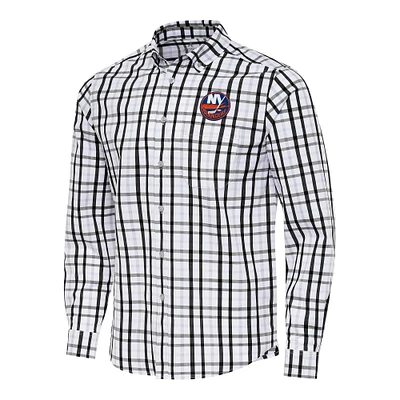 Men's Antigua  Black/Gray New York Islanders Tending 2 Button-Down Long Sleeve Shirt