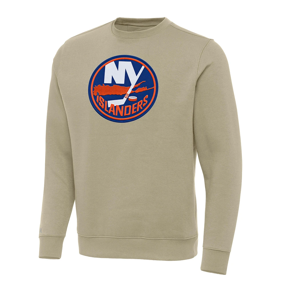 Men's Antigua Khaki New York Islanders Victory Crewneck Pullover Sweatshirt