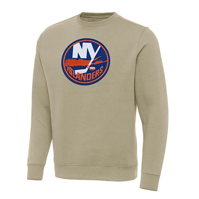 Men's Antigua Khaki New York Islanders Victory Crewneck Pullover Sweatshirt