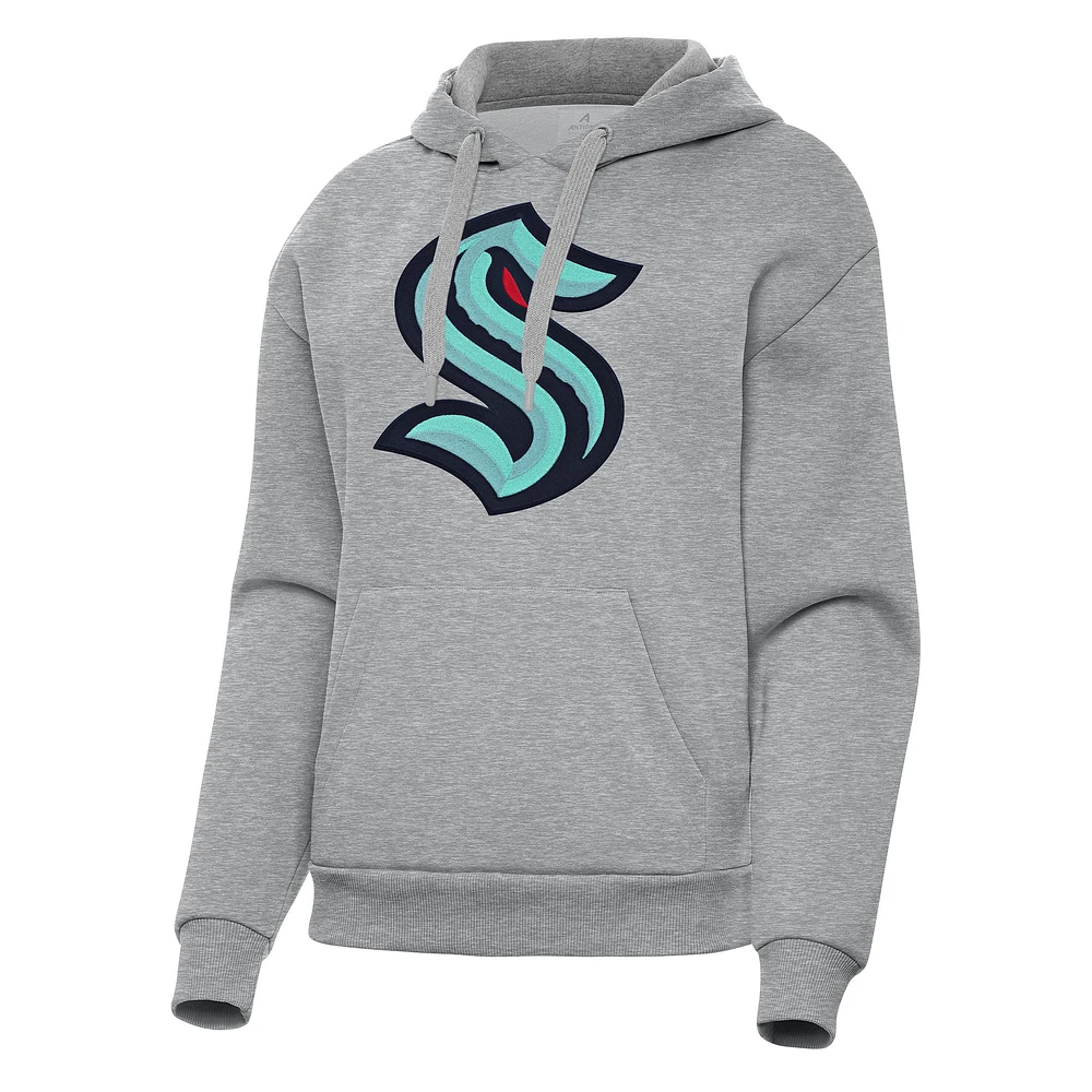 Women's Antigua Heather Gray Seattle Kraken Victory Pullover Hoodie