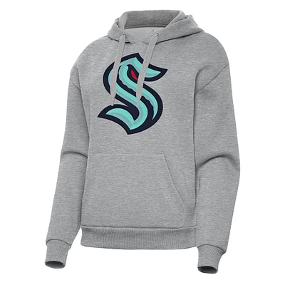 Women's Antigua Heather Gray Seattle Kraken Victory Pullover Hoodie