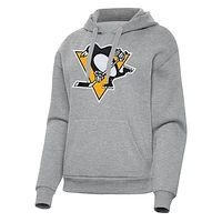Women's Antigua Heather Gray Pittsburgh Penguins Victory Pullover Hoodie