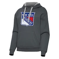 Women's Antigua Charcoal New York Rangers Victory Pullover Hoodie