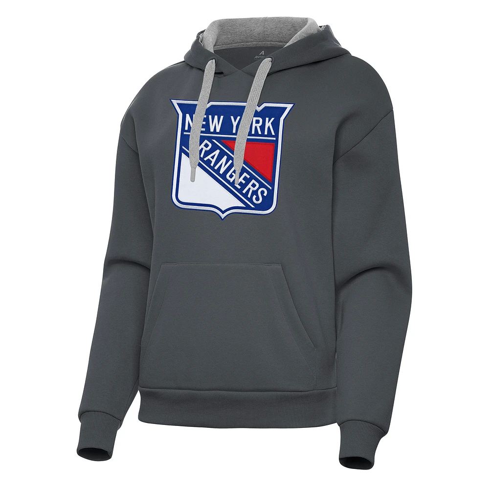 Women's Antigua Charcoal New York Rangers Victory Pullover Hoodie
