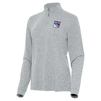 Women's Antigua  Heather Gray New York Rangers Mentor Quarter-Zip Mock Long Sleeve Top
