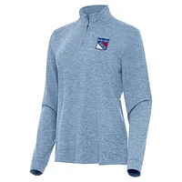 Women's Antigua  Heather Aqua New York Rangers Mentor Quarter-Zip Mock Long Sleeve Top