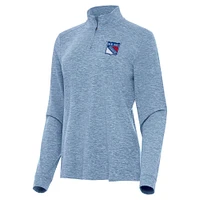 Women's Antigua  Heather Aqua New York Rangers Mentor Quarter-Zip Mock Long Sleeve Top