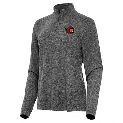 Women's Antigua  Heather Black Ottawa Senators Mentor Quarter-Zip Mock Long Sleeve Top