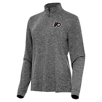 Women's Antigua  Heather Black Philadelphia Flyers Mentor Quarter-Zip Mock Long Sleeve Top