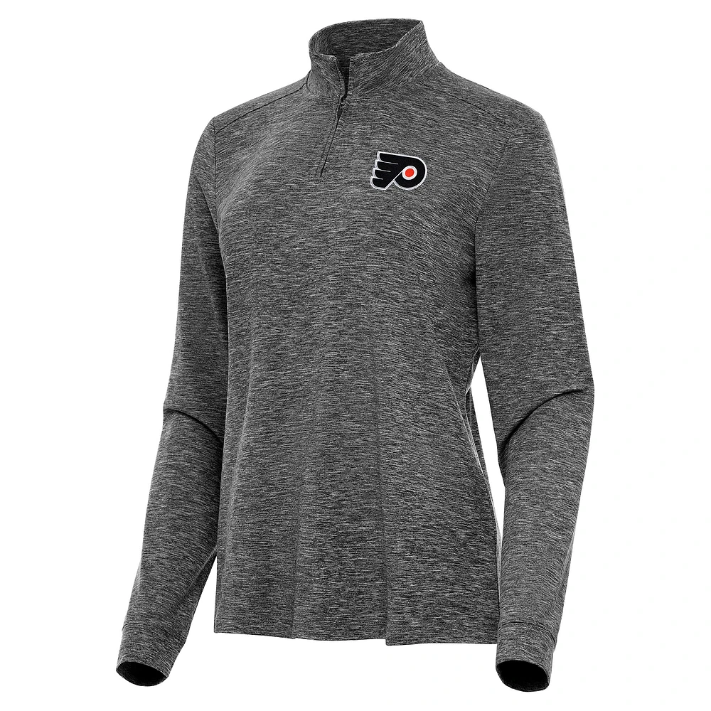 Women's Antigua Heather Black Philadelphia Flyers Mentor Quarter-Zip Mock Long Sleeve Top